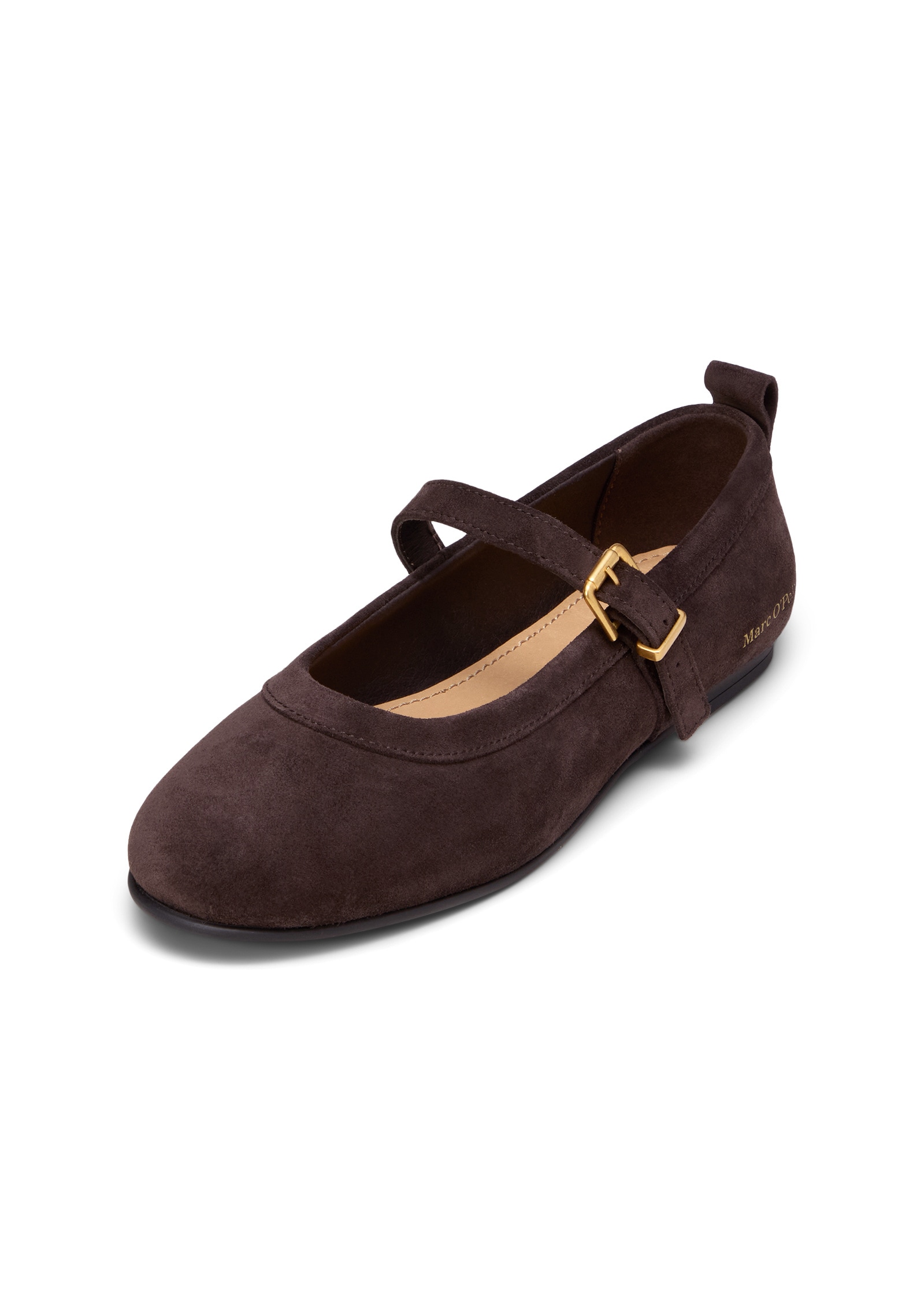 Ballerina MARC O'POLO "aus geöltem Veloursleder", Damen, Gr. 40, burnt coffee, Obermaterial: 100% Leder (Rind), unifarben, Schuhe Ballerina