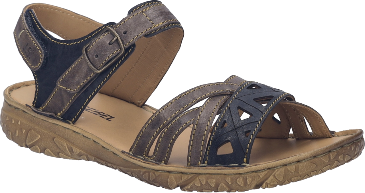 Sandale JOSEF SEIBEL "Ivy 08", Damen, Gr. 39, blau kombiniert, Leder, used, Schuhe Sandale, Klettschuh, Riemchensandale in Komfort-Schuhweite G (=weit)