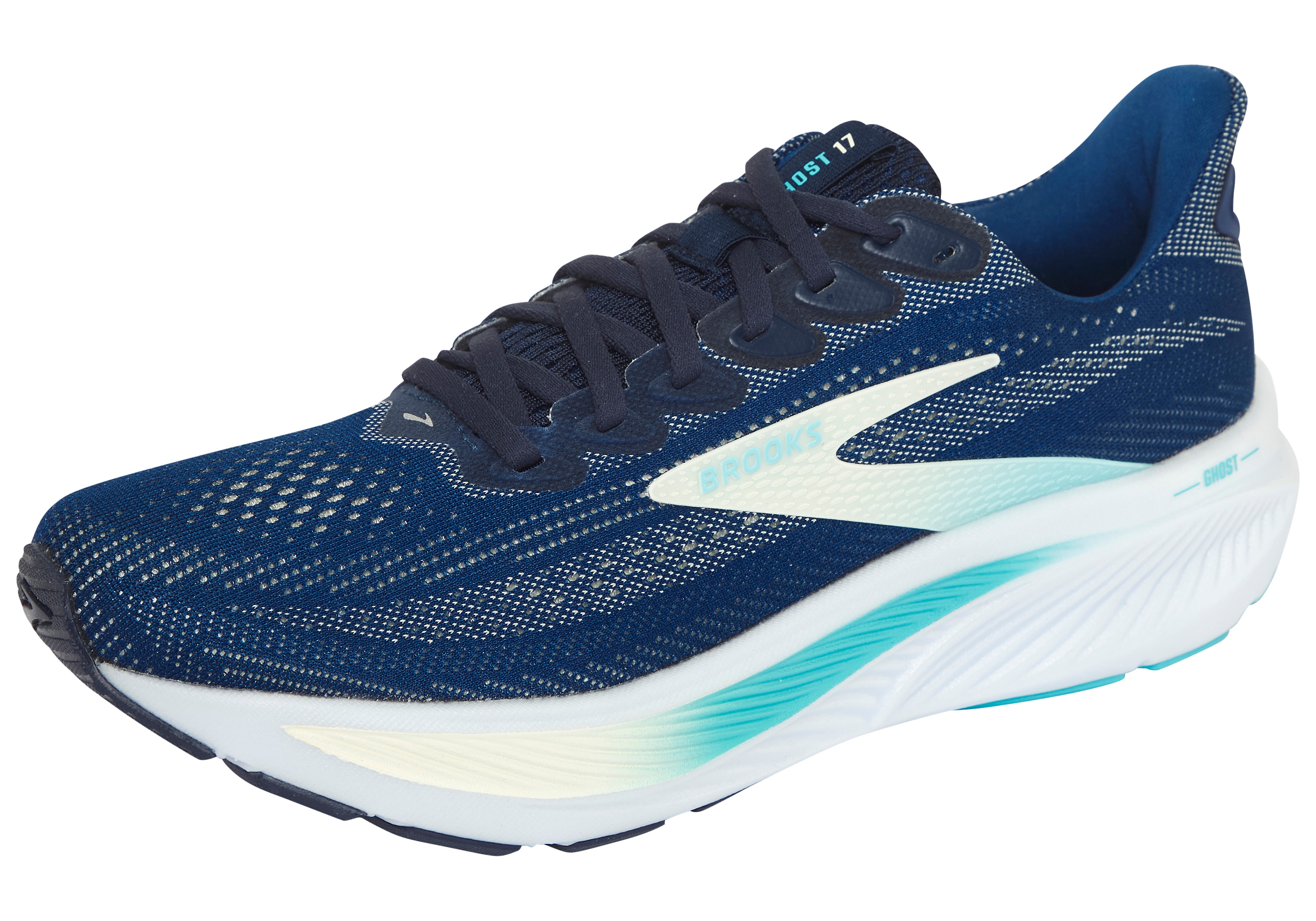 Laufschuh BROOKS "BROOKS GHOST 17", Damen, Gr. 41, navy, grün, turquoise, Textil, Schuhe Laufschuh