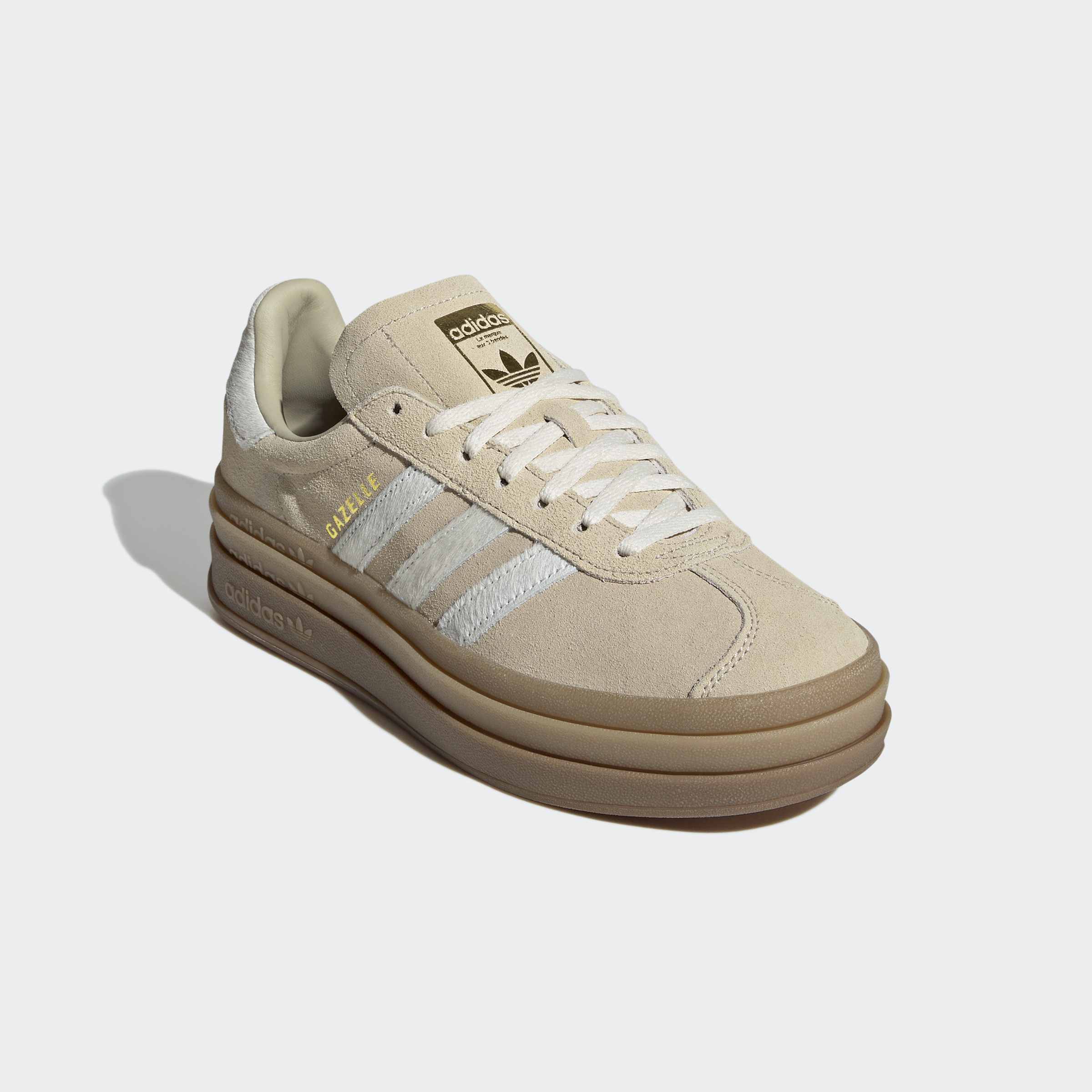 Sneaker ADIDAS ORIGINALS "GAZELLE BOLD", Damen, Gr. 36, stone khaki, cream weiß, gold metallic, Leder, Schuhe Sneaker