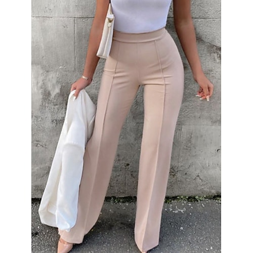 Damen Weites Bein Hose Schlaghosen Freizeithose Urlaub Mode Streetwear Lang Hohe Taille Einfach Elastischer Bund Bequem Mikroelastisch Täglich Urlaub Straße Schwarz Rosa Rote Blau Frühling Herbst Image