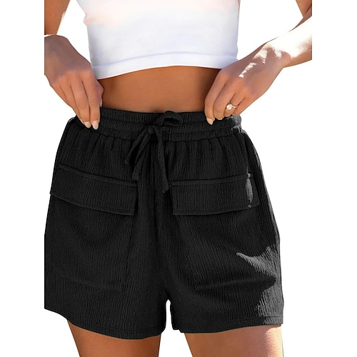 Damen Jogginghose Chinos Shorts Urlaub Mode Streetwear Kurz Hohe Taille Einfach Tasche Elastischer Bund Bequem Komfort Weich Dehnbar Outdoor Straße Schwarz Weiß Violett Grün Sommer Frühling Herbst Image