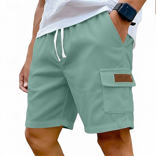Herren Cargo-Shorts Shorts Freizeitshorts Cordshorts Tasche Elastischer Bund Einheitliche Farbe Komfort Atmungsaktiv Knielang Lässig Outdoor Strand Urlaub Mode Schwarz Gelb Unelastisch Image