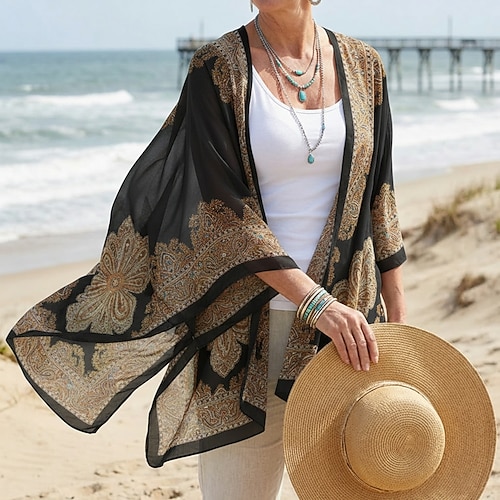 Mode Frauen Schal Schal Poncho gedruckt Sonnencreme Schal Sonnenschutz Schal Strand Schal Bikini-Abdeckung weich bequem Image