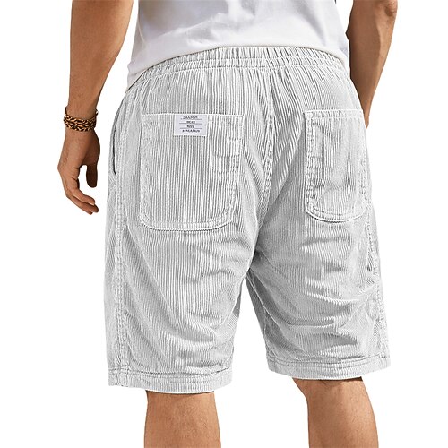Herren Shorts Freizeitshorts Cordshorts Shorts mit Struktur Tasche Elastischer Bund Einfach Komfort Atmungsaktiv Knielang Lässig Outdoor Strand Urlaub Mode Schwarz Weiß Unelastisch Image