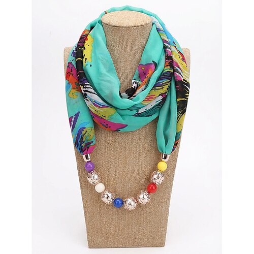 Boho-Chiffon-Schal mit Perlenanhänger, weicher, geblümter Polyester-Schal mit Perlenanhänger, leichtes Modeaccessoire für Damen, perfekt für Alltag, Urlaub und Reisen Image
