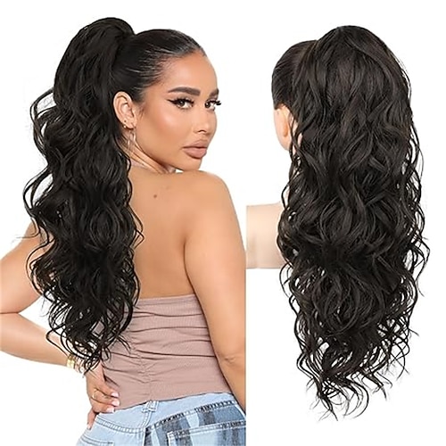 Pferdeschwanzverlängerung, 45 cm (18 Zoll) lange Pferdeschwanzverlängerung mit Haarspange, gewellte Pferdeschwänze, Haarverlängerungen mit Haarclip, natürliches Kunsthaar für den täglichen Gebrauch, Image