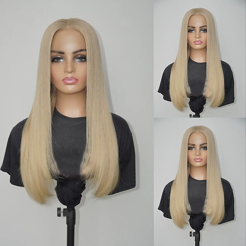 100 % Echthaarperücke, 5x5-Verschluss, 13x4-Spitzenfrontperücke, brasilianisches Echthaar, glatt, aschblond, mit Babyhaaren, natürlichem Haaransatz, kleberlos, für Damen Image