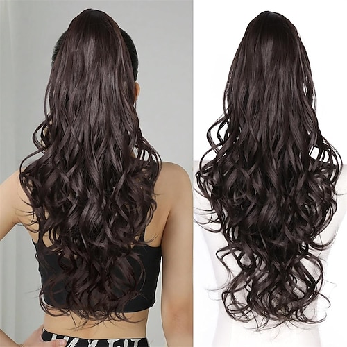 Pferdeschwanzverlängerung für Damen, 66 cm lang, gestuft, mit Kordelzug, gewellt, aus synthetischem Haar, für den täglichen Gebrauch, Farbe Braun, 66 cm Image