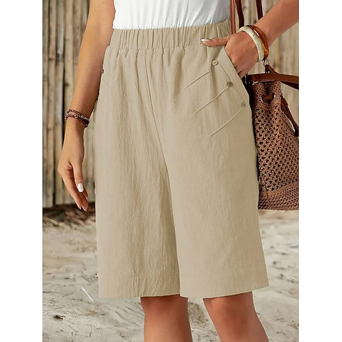 Damen Jogginghose Chinos Shorts Urlaub Mode Streetwear Knielang Hohe Taille Einfach Tasche Elastischer Bund Bequem Komfort Weich Dehnbar Outdoor Straße Blau Dunkelgrau Schwarz Weiß Sommer Frühling Image