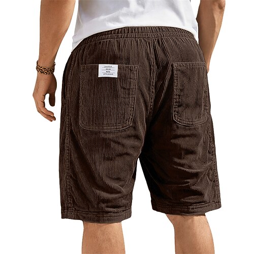 Herren Shorts Freizeitshorts Cordshorts Shorts mit Struktur Tasche Elastischer Bund Einfach Komfort Atmungsaktiv Knielang Lässig Outdoor Strand Urlaub Mode Schwarz Weiß Unelastisch Image