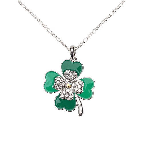 Damen-Halskette mit Kleeblattmotiv zum St. Patrick's Day, grüner Anhänger aus robuster Legierung, verschiedene Ausführungen inklusive Kleeblatt und Hufeisen, festlicher irischer Schmuck für Paraden, Partys und Feiertage. Image