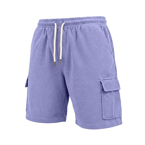 Herren Shorts Freizeitshorts Cordshorts Shorts mit Struktur Tasche Elastischer Bund Einfach Einheitliche Farbe Komfort Atmungsaktiv Über dem Knie Lässig Outdoor Strand Urlaub Mode Blau Schwarz Image