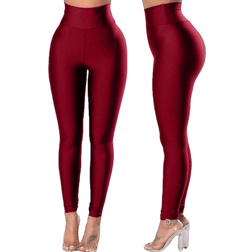 Damen Hose Leggings Mode Streetwear Basic Volle Länge Hohe Taille Einfach Tasche Elastischer Bund Bequem Hohe Elastizität Täglich Fitnessstudio Laufen Blau Schwarz Weiß Burgunderrot Frühling Herbst Image