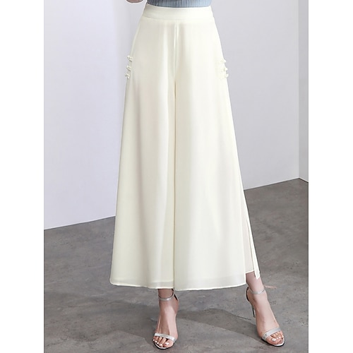 Damen Weite Hosenbeine Chinos Mode Streetwear Lässig Knöchellang Hohe Taille Einfach Elastischer Bund Bequem Weich Mikroelastisch Outdoor Arbeit Straße Kamel Schwarz Weiß Purpur Frühling Herbst Image