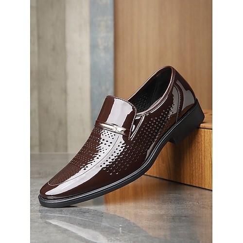 Schwarze Herren-Slipper aus Kunstleder mit Lackfinish, elegante Slipper zum Hineinschlüpfen für Bräutigame und festliche Anlässe Image