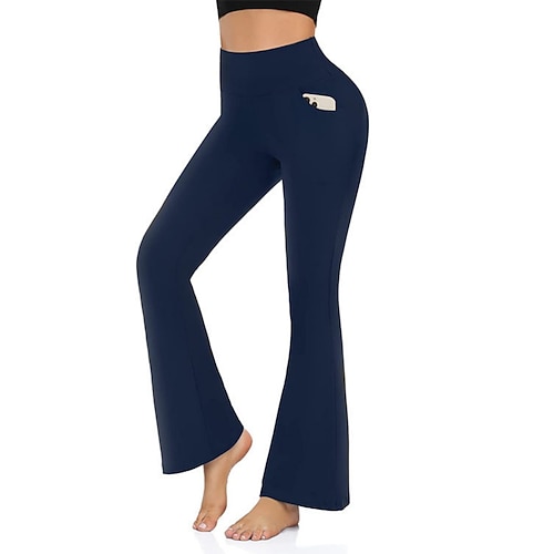 Damen Hose Freizeithose Schlag-Leggings Urlaub Mode Streetwear Volle Länge Hohe Taille Einfach Tasche Elastischer Bund Bequem Dehnbar Täglich Yoga Sport Outdoor Schwarz Marineblau Dunkelgray Image