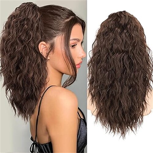 18 Zoll lange, gewellte, leichte und flauschige Haarverlängerung mit Clipverschluss für Damen, Ombré-Braun-Blond-Mix, synthetische Haarteile, gestufte Haarverlängerungen Image