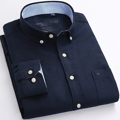 Herren Hemd Kleidhemd Oxford Hemd Bügelfreies Hemd Knopfhemd Farbblock Täglich Geschäft Gelb Marineblau Blau Langarm Umlegekragen Ganzjahres Bekleidung Patchwork Image