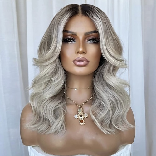Echthaar 5x5 Verschluss 13x4 Spitzenfront Perücke Mittelscheitel Brasilianisches Haar Gewellt Blond Mehrfarbig Perücke 150% 180% Haardichte mit Babyhaaren Ombre-Haar 100% Unbehandelt Kleberfrei Für Image