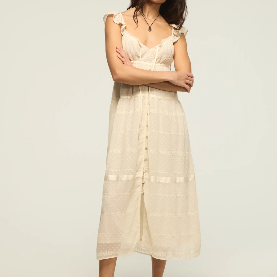 Lucky Brand Easy Tiered Button Through Maxi Dress - Women's Clothing Dresses Maxi Dress in Cream, Size M