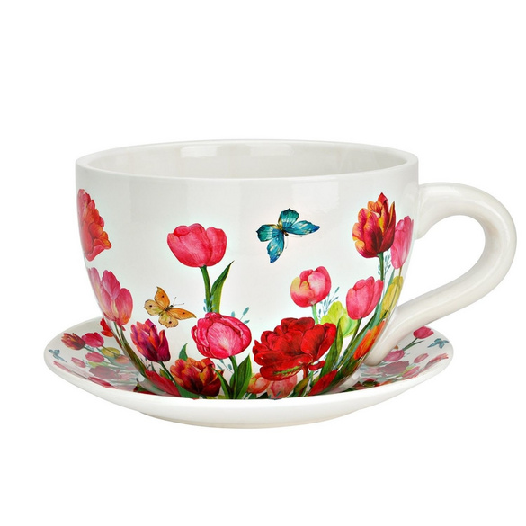 Pflanztasse Blumen Dekor aus Keramik 34 cm Image