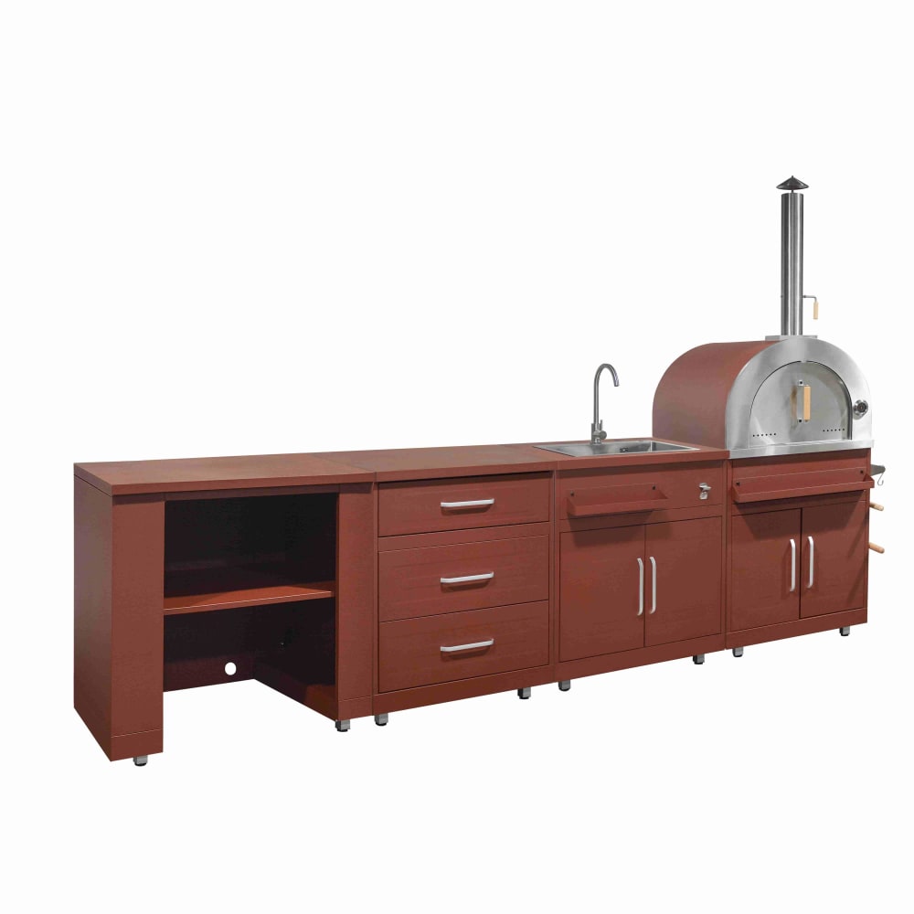 Cucina da esterno a 4 pezzi con forno per pizza in mattoni