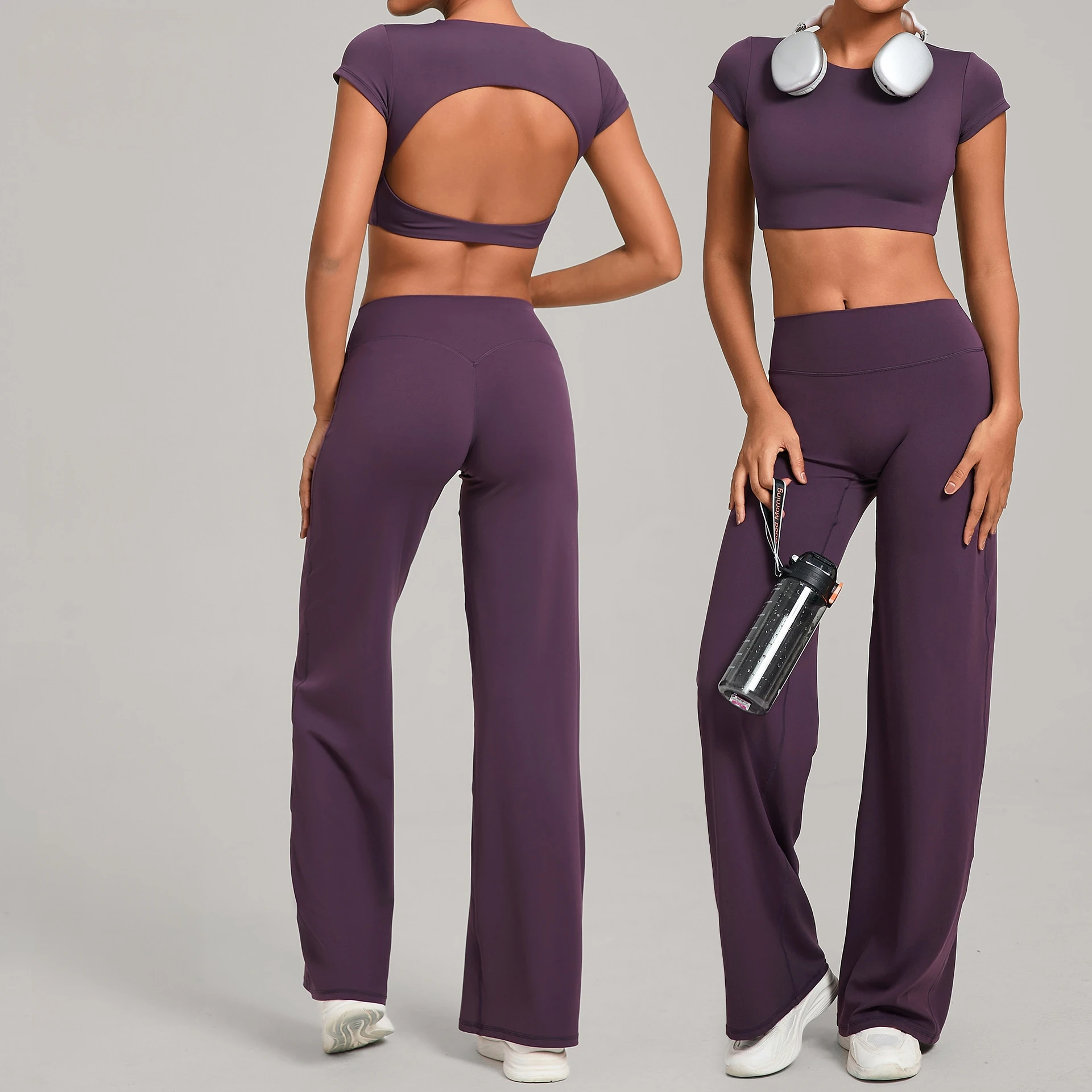 Ensemble de survêtement pour femmes, tenue de yoga 2 pièces, tenue de sport, ensemble de gym, vêtements de course à pied, vêtements de sport à manches courtes, vêtements de yoga
