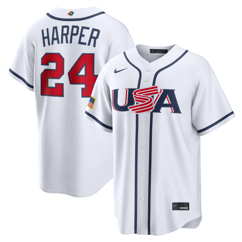 Nike Herren Bryce Harper Weißes USA Baseball 2026 World Baseball Classic Heimstadion-Trikot Image