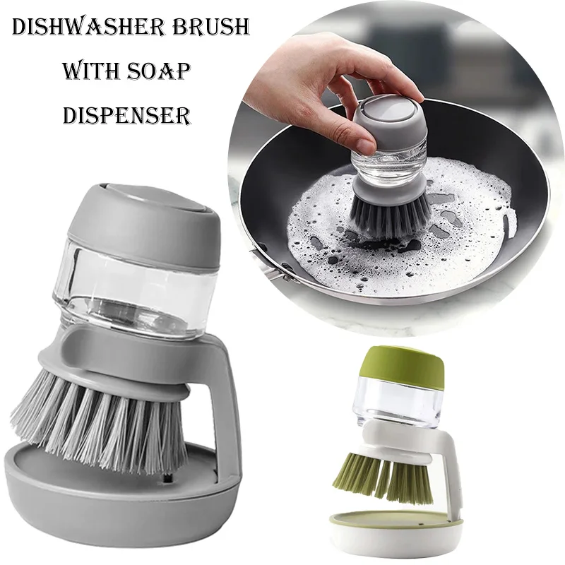 Brosse à vaisselle avec distributeur de savon, brosse de nettoyage de cuisine, brosse à récurer en plastique Durable pour lave-vaisselle avec support pour Pots Dishe, 1 pièce/2 pièces