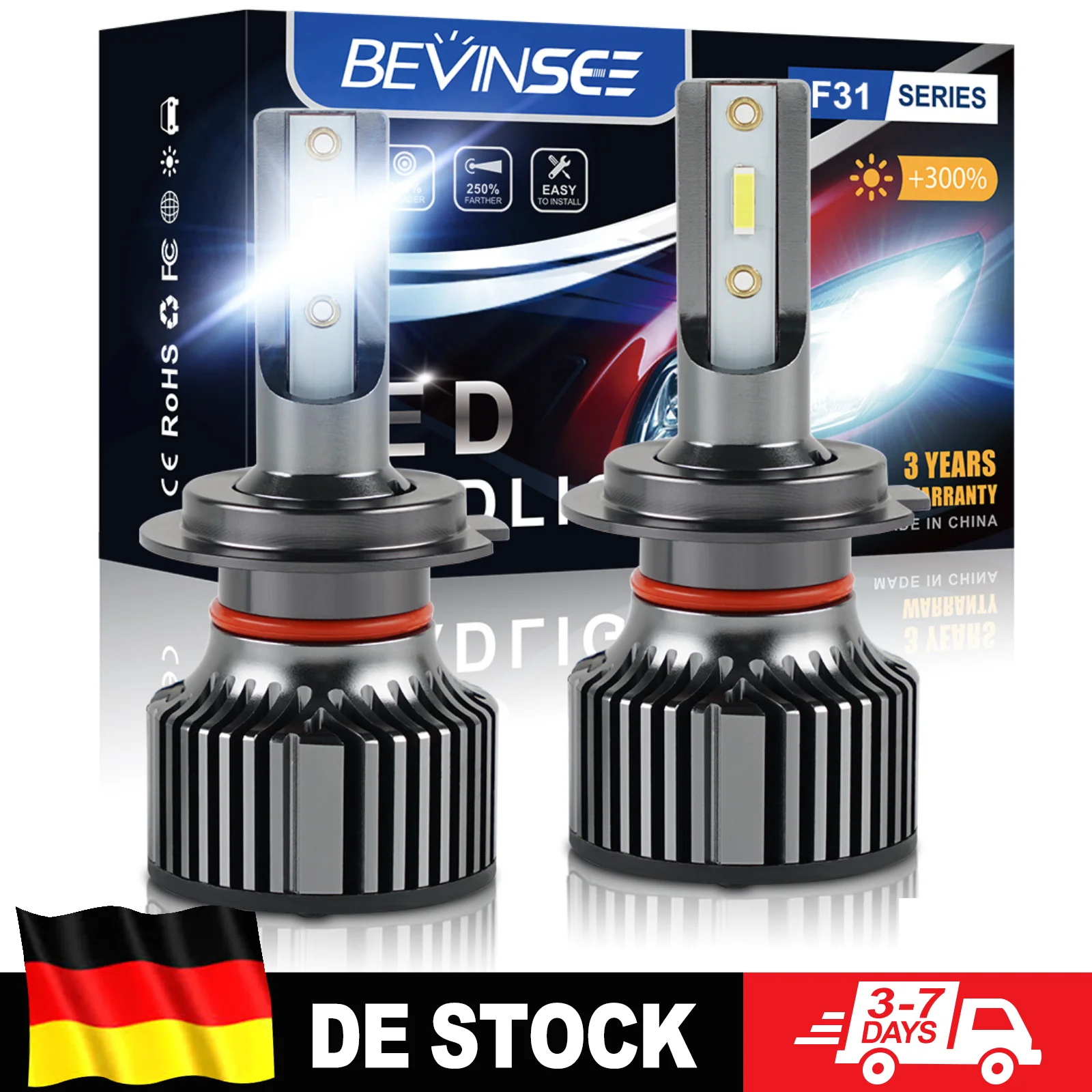 BEVINSEE H7 LED-Scheinwerferlampe H4 9007 HB5 Hi-Lo Beam 9005 HB3 880 881 896 LED-Nebelscheinwerfer für Fahrzeuge, 6000 K, Weiß, Minigröße 12 V Image