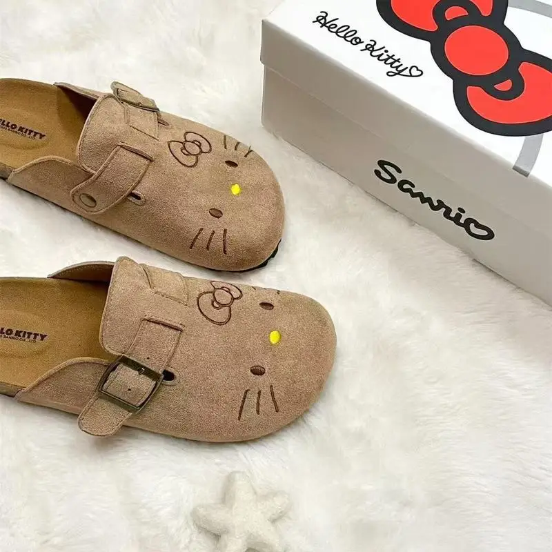 Damen Hello Kitty süße Anime Hausschuhe Frühling Herbst dicke Sohle flacher Schuh bequeme halbe Slipper außerhalb Boken Schuh Mädchen Geschenk