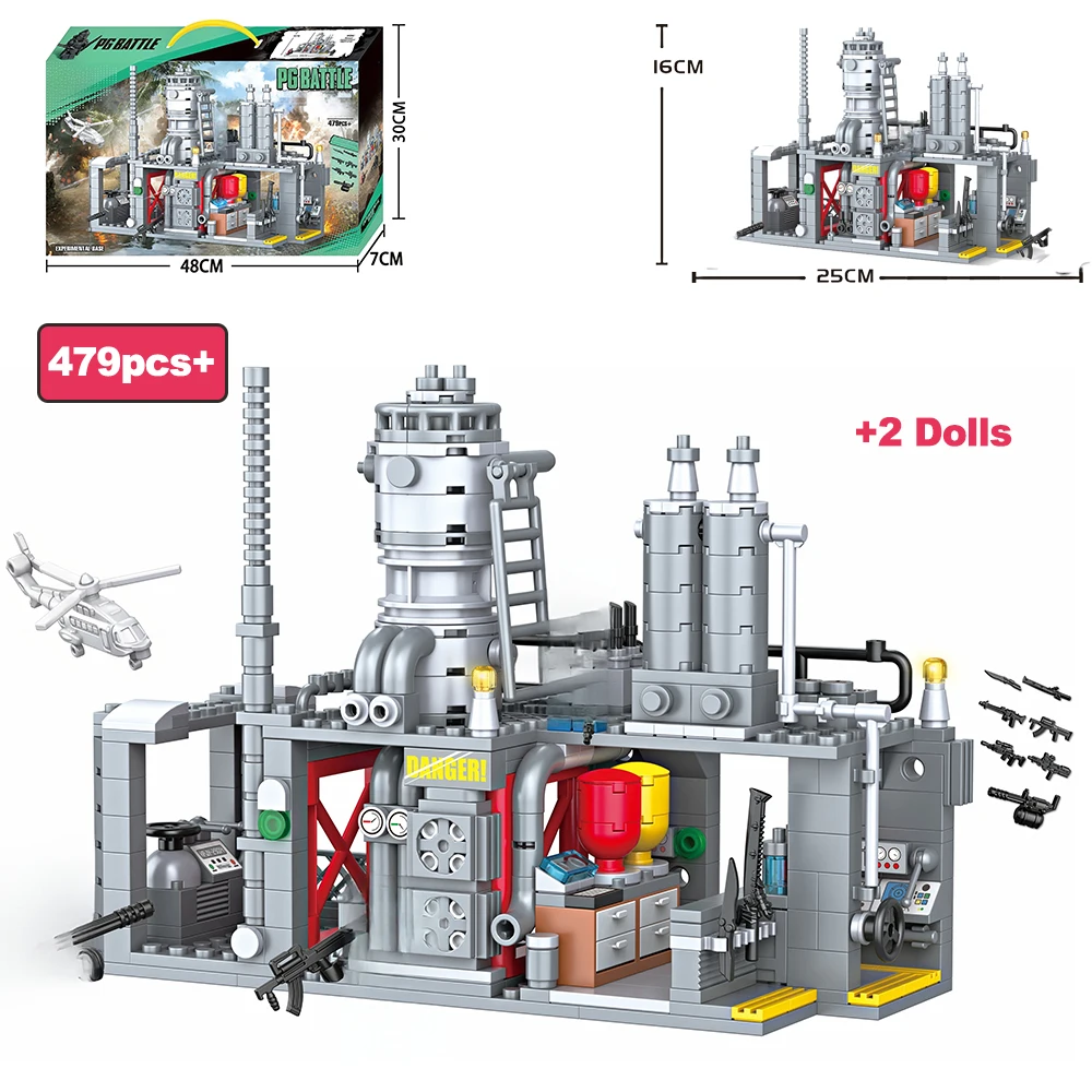 479-teiliges MOC Chemieanlagen-Experimentier-Set Bausteine Spielzeug Modellfiguren Schusswaffen Flugzeuge Schreibtisch-Dekoration Geschenke Image