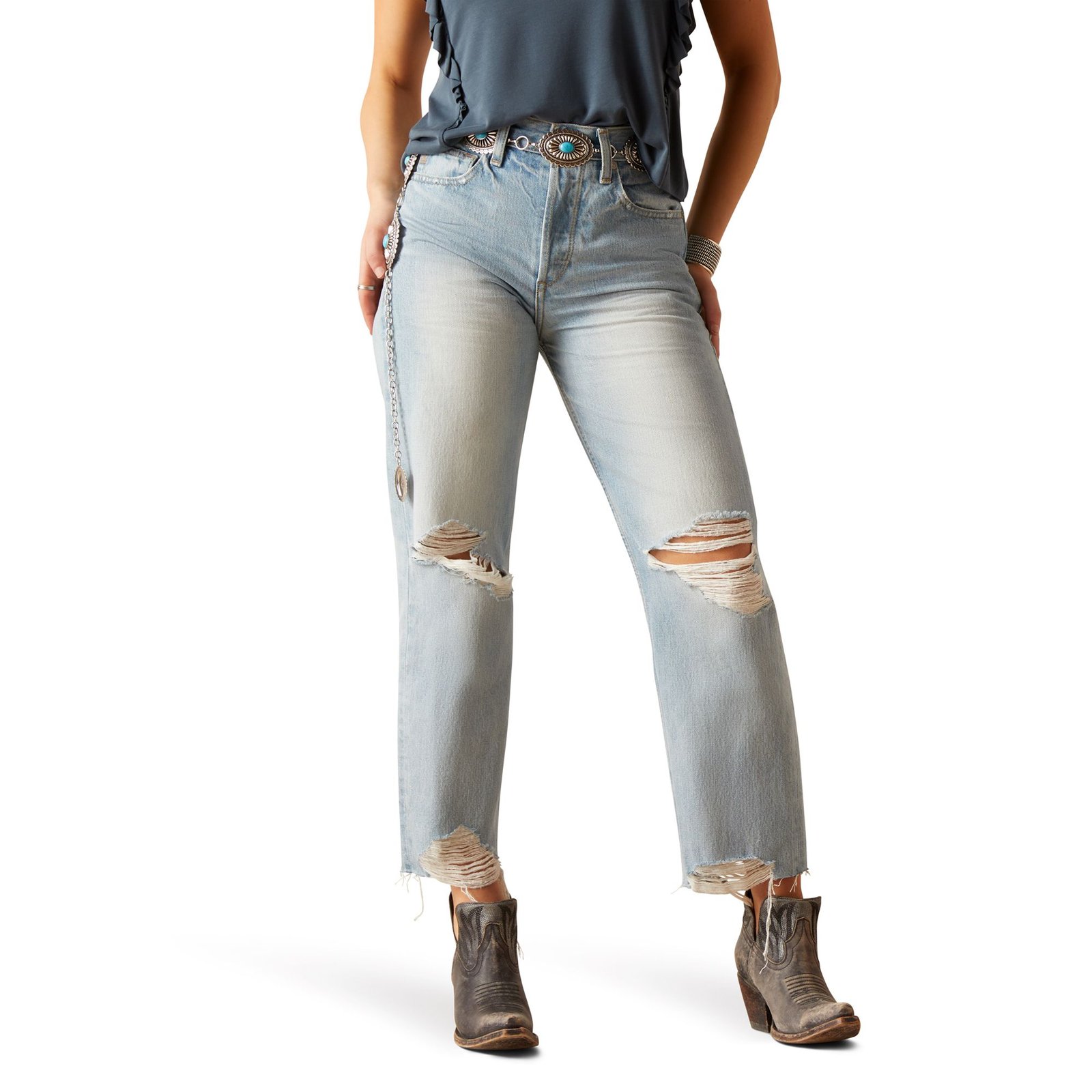 Ariat Women's Ultra High Rise Tomboy Straight Jean (Size 26) Mykonos, Cotton,Denim,Elastine
