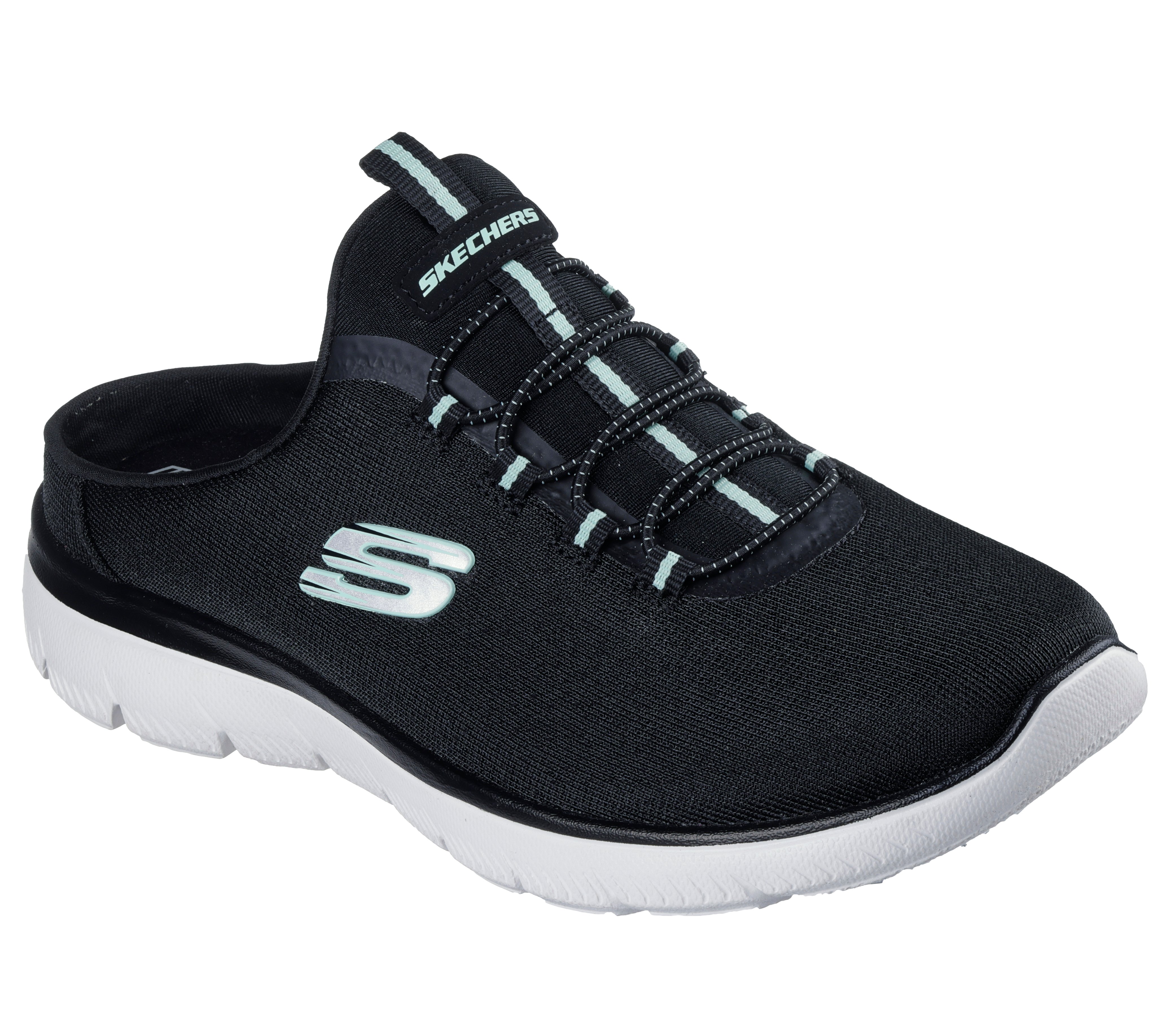 Sabot SKECHERS "SUMMITS-SIMPLY SWEET", Damen, Gr. 37, schwarz, Textil, Schuhe Sabot, Freizeitschuh, Sommerschuh, Hausschuh mit weicher Innensohle