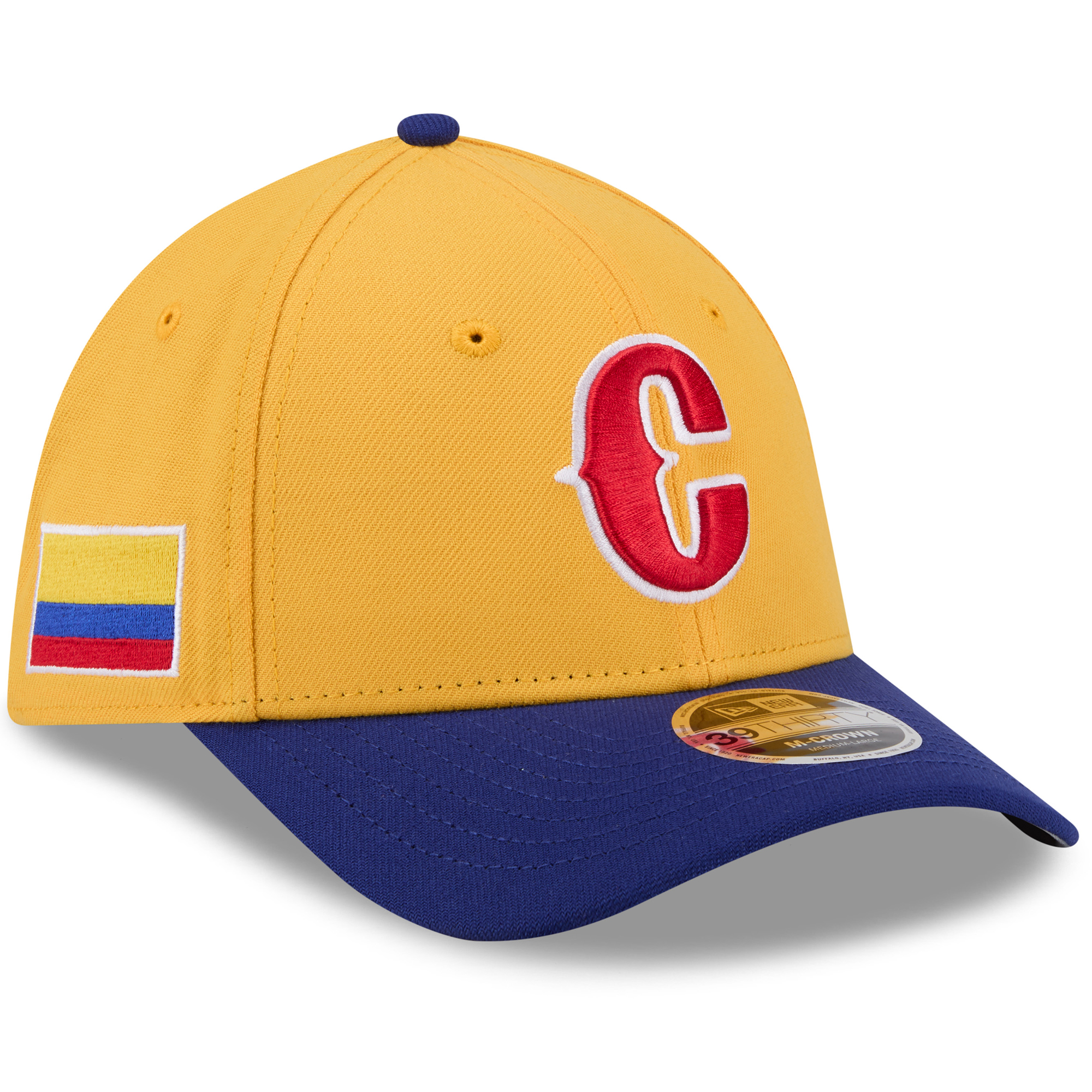 "New Era Herren-Baseballkappe, gelb/blau, Kolumbien 2026, World Baseball Classic, M-Crown 39THIRTY Flex Cap" Image