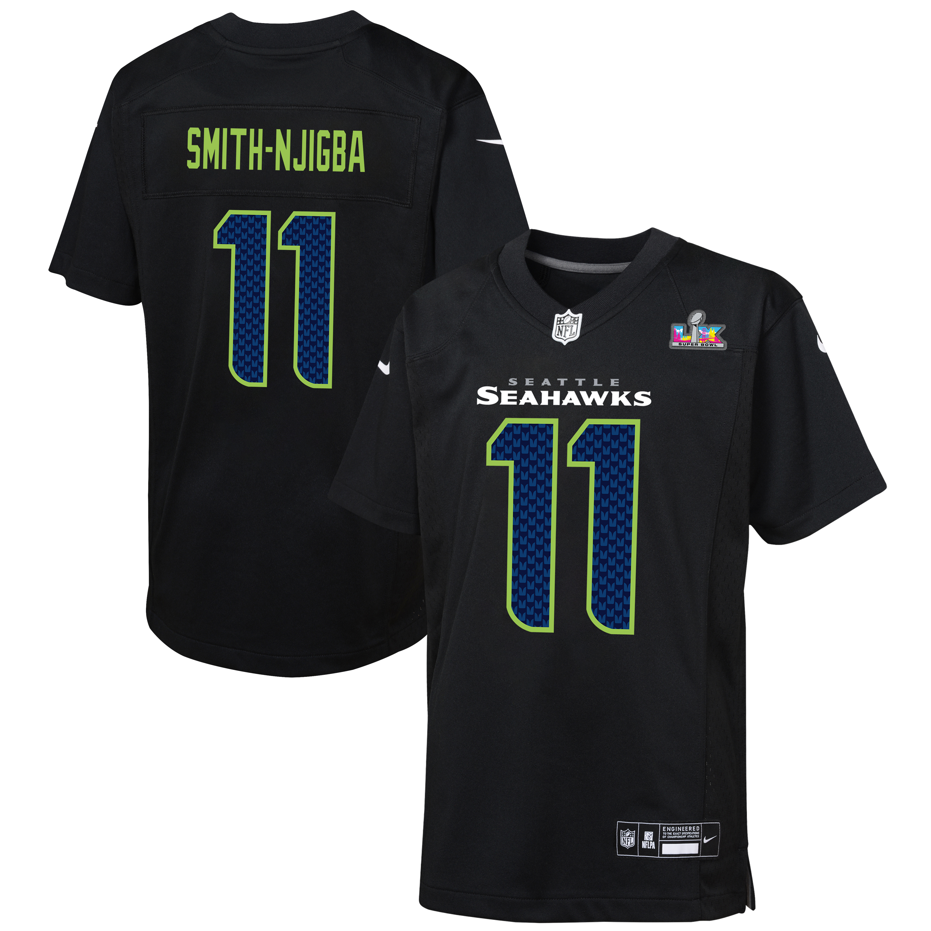 "Nike Jaxon Smith-Njigba Jugend-Trikot, schwarz, Seattle Seahawks, Super Bowl LX Patch Carbon Fashion" Image