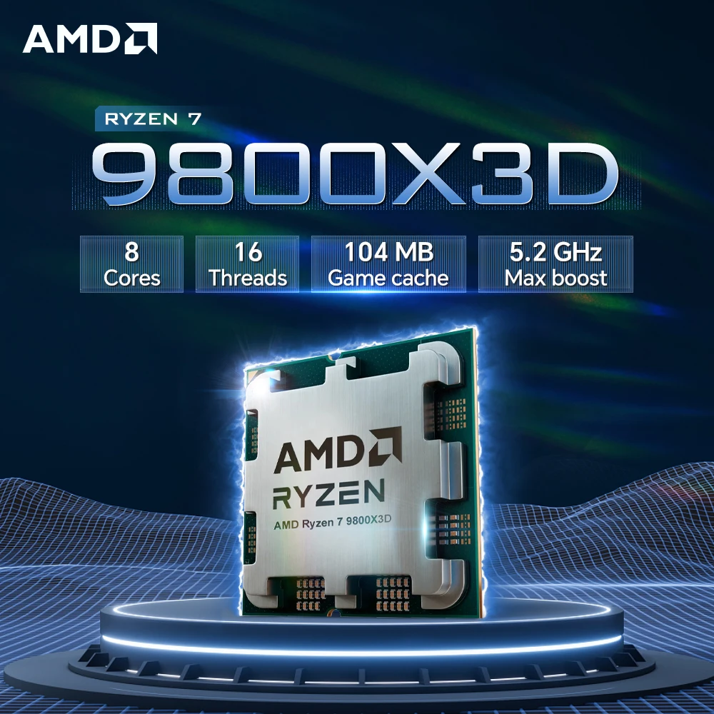 AMD Ryzen 7 9800X3D Processore CPU da gioco 8-Core 16-Thread DDR5 Socket AM5 NUOVO Processore da 4,7 GHz L3 = 96M 120W 4NM R7 9800X3D Nessuna ventola