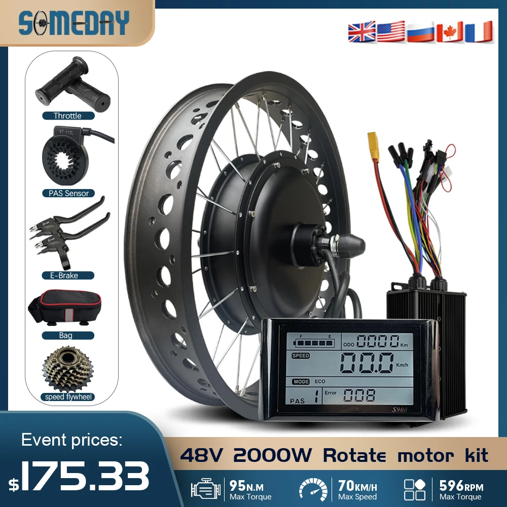 48V 2000W Kit di conversione bici elettrica 4.0 Pneumatico 20 24 26 pollici Motore del mozzo ruota posteriore Caduta 190mm Per ebike Kit motore per pneumatici grassi