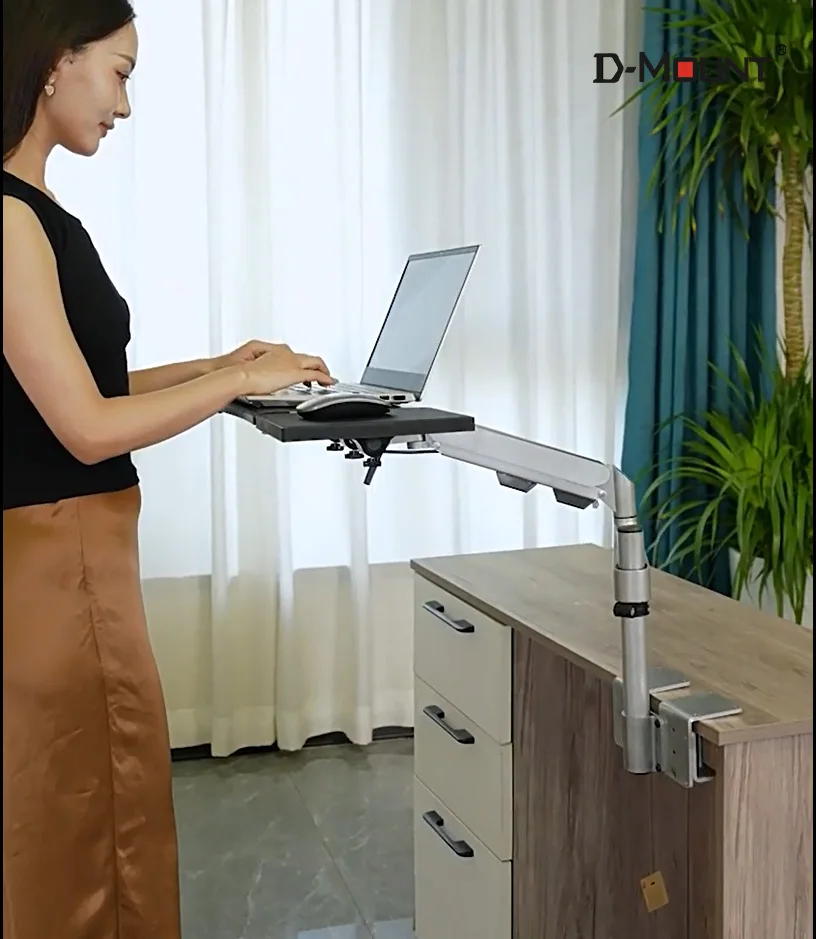 OK5110 Laptop-Gasfederständer, Tastatur-Maus-Tablett, faltbar, verstellbar, Bürostuhl mit Füße unter dem Schreibtisch, mehrere Funktionen Image