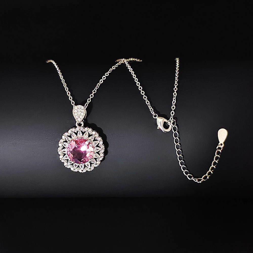 2023 neue Luxus Halo Silber Farbe Rosa auf Den Hals Anhänger Halsketten für Frauen Dame Jahrestag Geschenk Schmuck Großhandel X 8101 Image