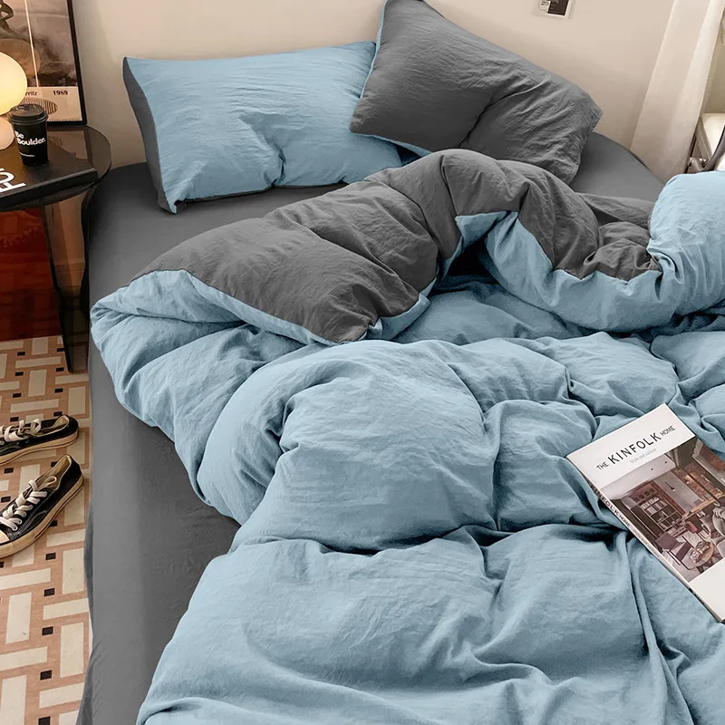 Baby-Baumwolle der Klasse A, sicher für nackten Schlaf, waschbares, verdicktes Bettlaken, Bettbezug, vierteiliges Set, ultraweiches Schlafsaalbett Image