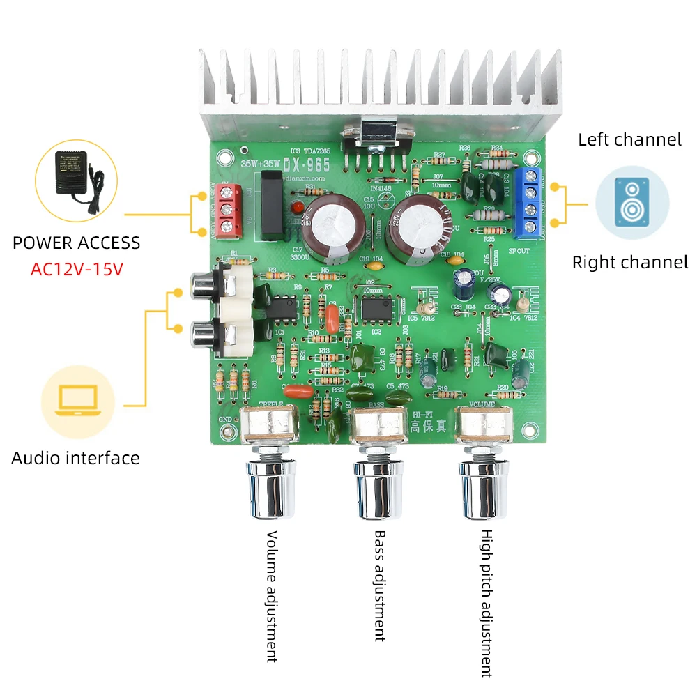 AC 12-15 V Dual Channel 2,0 Kanal TDA7265 High Fidelity HiFi Verstärker Bord 4558 Vorverstärker Verstärker Modul 40 W + 40 W Image