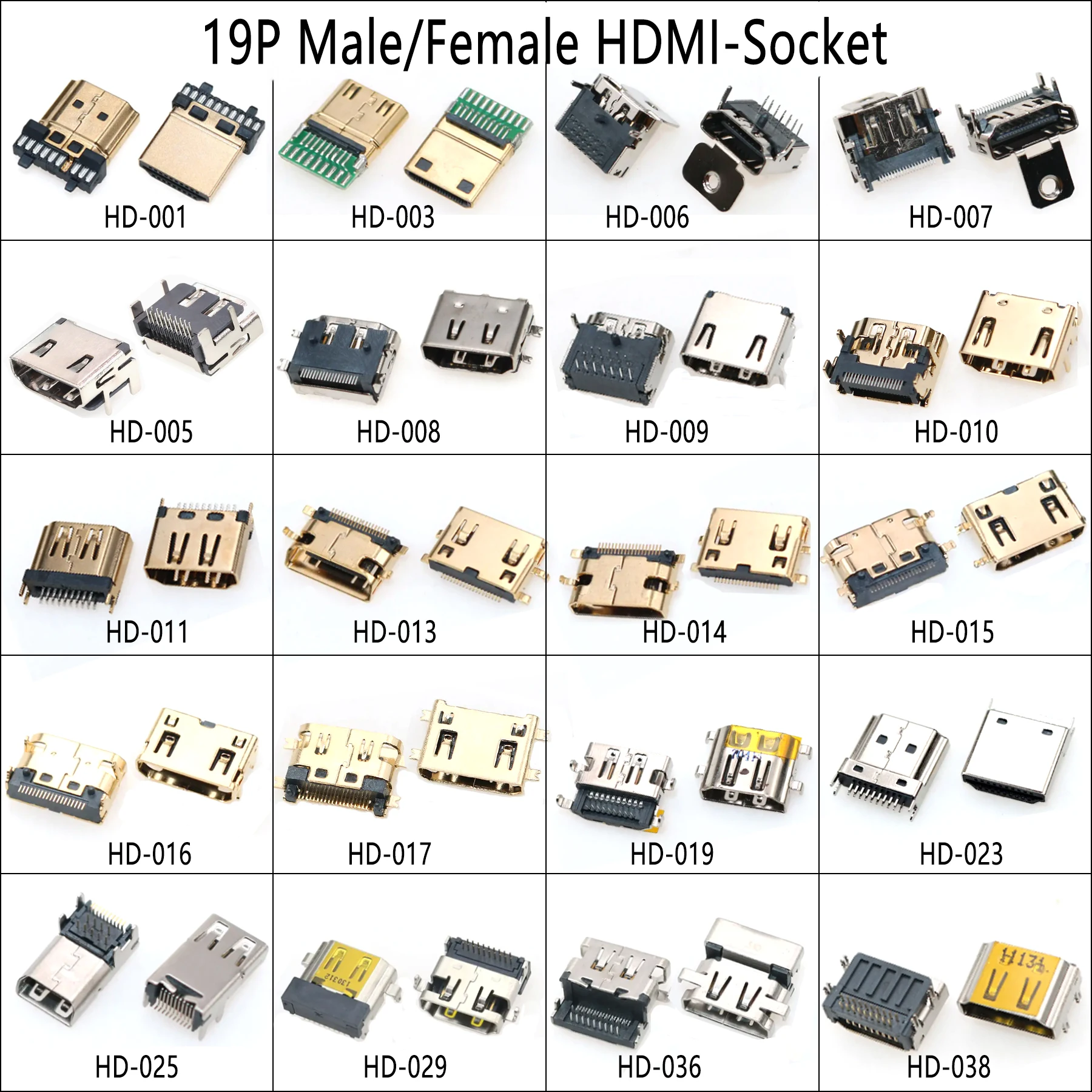 2PCS HDMI-Schnittstelle Stecker SMD DIP 19 Pin 19P 20P Vertikale HDMI Männlich Weiblich Steckdose Oberfläche Mound PCB Buchse Reparatur Image