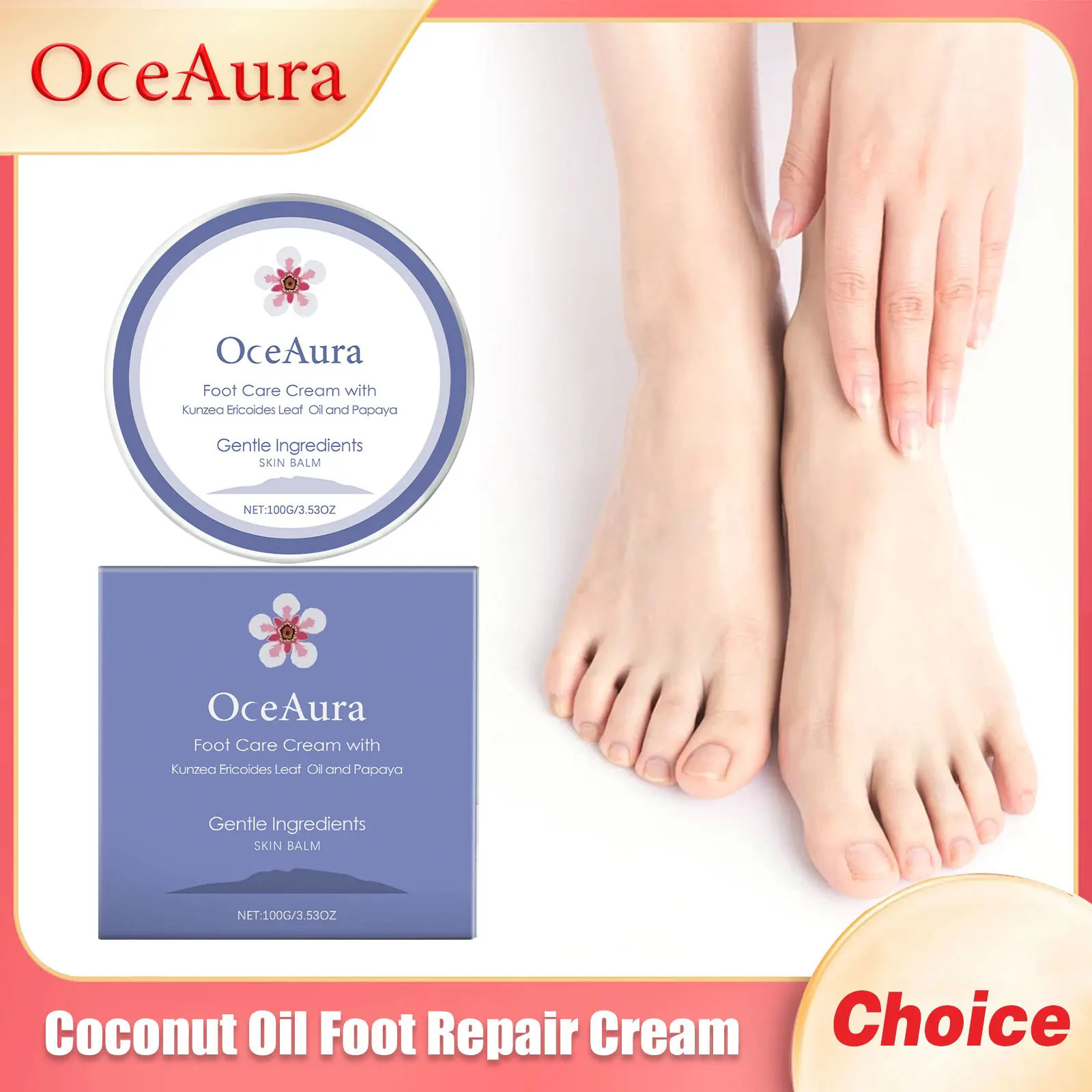 Oceaura-Kokosöl-Fußpflegecreme, reduziert Rötungen, feuchtigkeitsspendend, weichmachend, langlebig, nährt für rissige Füße, nährende Balsame Image