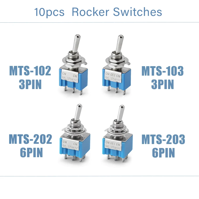 10PCS Kippschalter Mini 3Pin 6Pin ON-ON/ON-OFF-ON ower Taste Schalter Auto MTS-102 MTS-103 MTS-202 MTS-203 Image