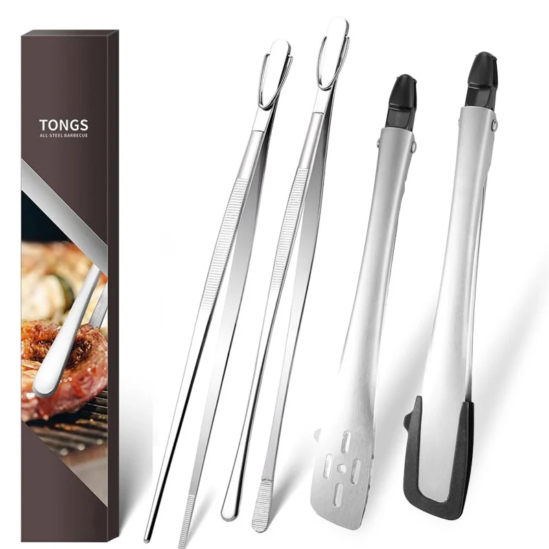 11 Zoll Edelstahl Lebensmittel Zange Silikon Spitze Kochen Grill BBQ Zange Antihaft Küche Camping Outdoor Servierzange Image