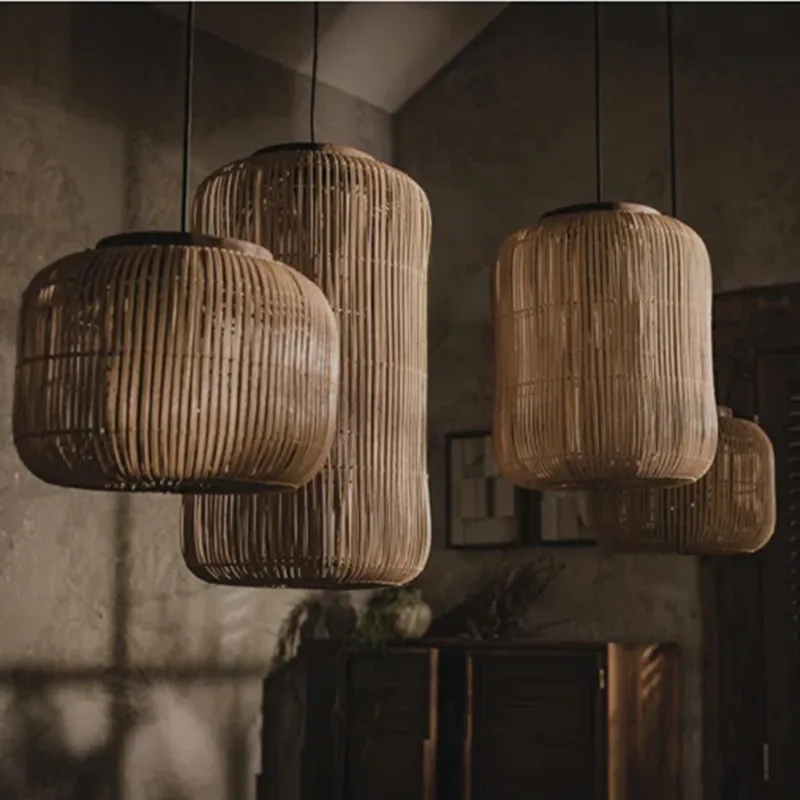 Japanische Rattan-Pendelleuchte, Vintage-Laterne, Wabi-Sabi-Lichter, Wohnzimmer-Esszimmerleuchten, hängende Homestay-Kücheninselleuchte