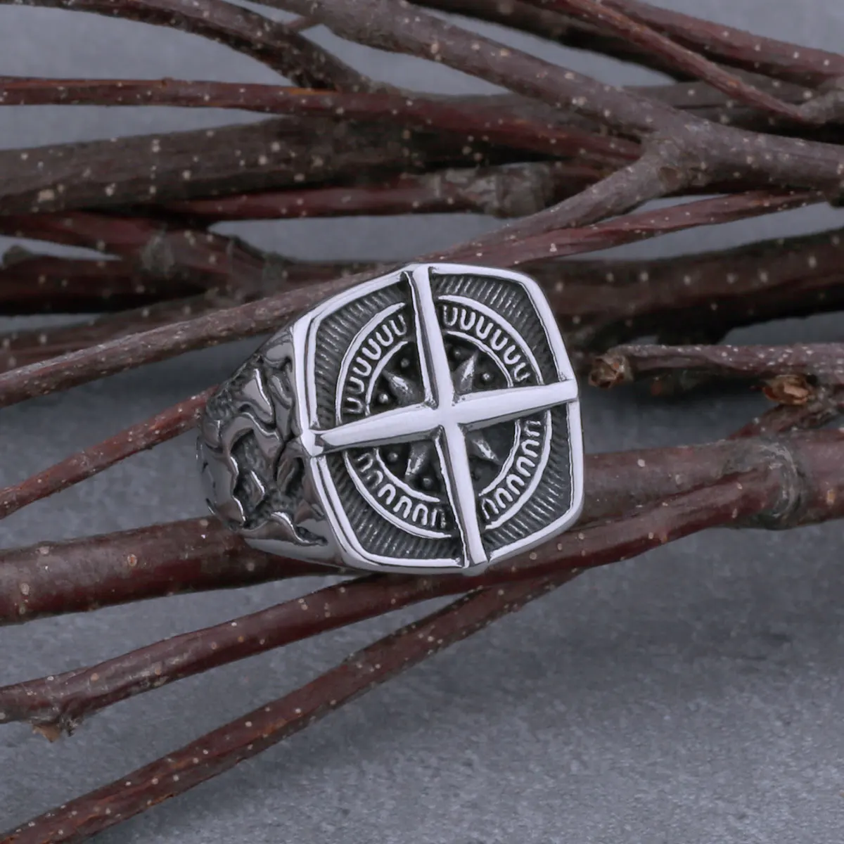 Vintage Wikinger Kompass Ring Herren Edelstahl Biker Punk Hip Hop Motorrad Mode kreative Fingers chmuck Geschenk Image
