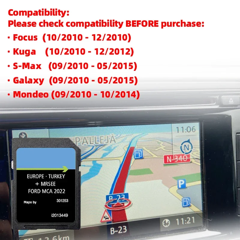 Naving Sat Nav Europa für Ford SD-Karten Mondeo Kuga Focus C-Max S-Max (2010–2014) MCA 2022 Image
